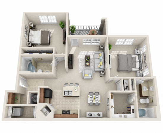 Floor plan for 2 beds, 2 baths, 1176 sqft